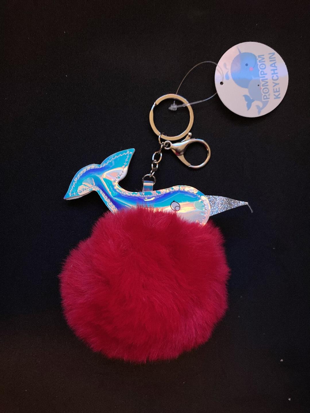 Dolphin Red Puff Ball Keychain