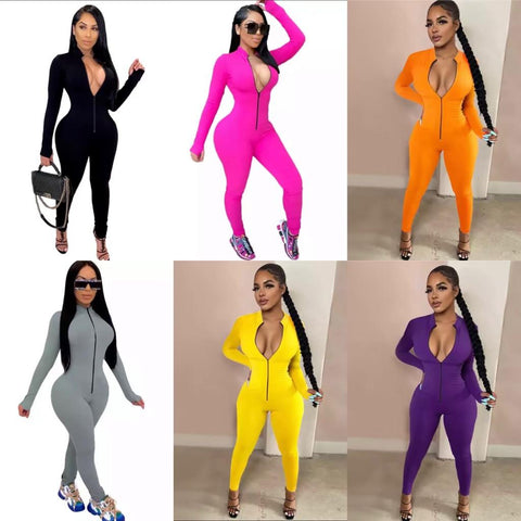 COLOR ZIPPER JUMPSUITS