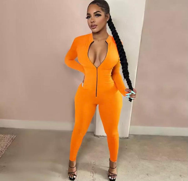 COLOR ZIPPER JUMPSUITS