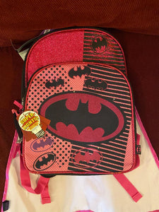 Dark Pink Bat Girl Book Bag With Flying Cape