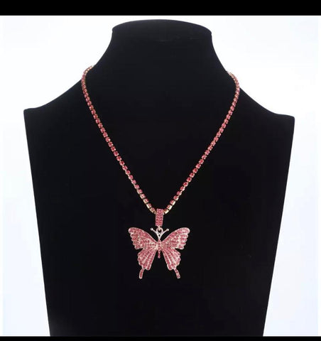 Pink Butter Fly Diamond Necklace