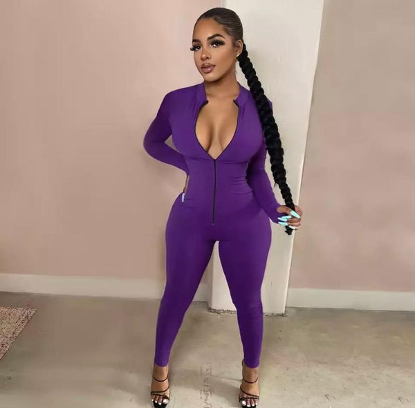 COLOR ZIPPER JUMPSUITS