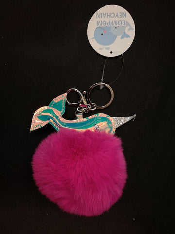 Dolphin Pink Puff Ball Keychain