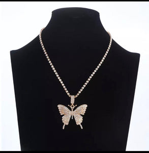 Gold Butter Fly Diamond Necklace