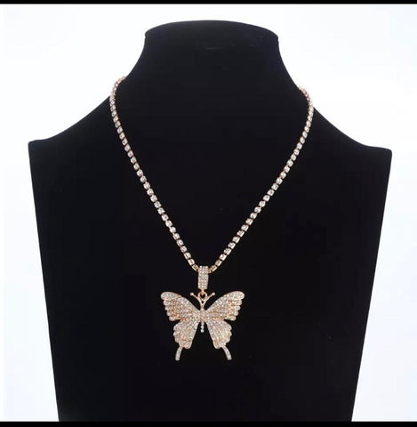 Gold Butter Fly Diamond Necklace