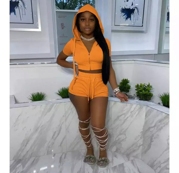 Sporty Hoodie 2 Piece Short Set